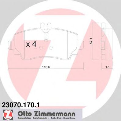 ZIMMERMANN - 23070.170.1 - Комплект тормозных колодок, дисковый тормоз (Тормозная система)