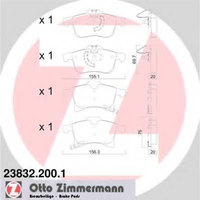 ZIMMERMANN - 23832.200.1 - Комплект тормозных колодок, дисковый тормоз (Тормозная система)