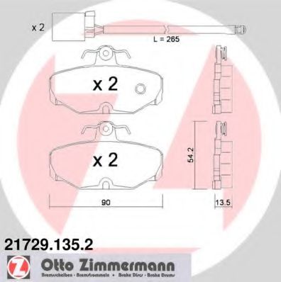 ZIMMERMANN - 21729.135.2 - Комплект тормозных колодок, дисковый тормоз (Тормозная система)