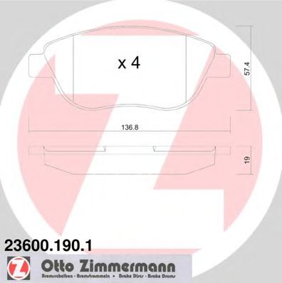 ZIMMERMANN - 23600.190.1 - Комплект тормозных колодок, дисковый тормоз (Тормозная система)