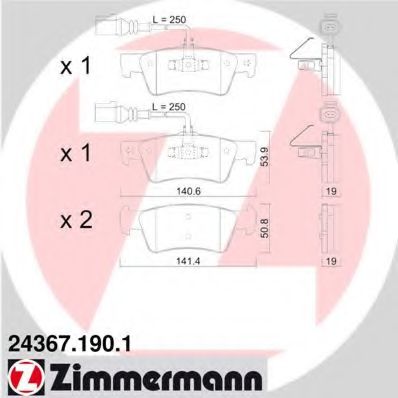 ZIMMERMANN - 24367.190.1 - Комплект тормозных колодок, дисковый тормоз (Тормозная система)