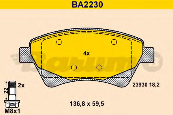 BARUM - BA2230 - Комплект тормозных колодок, дисковый тормоз (Тормозная система)