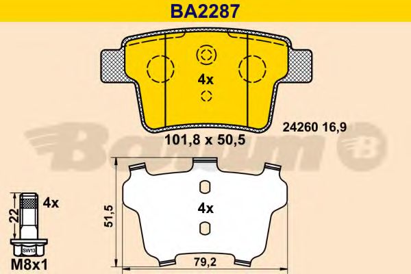 BARUM - BA2287 - Комплект тормозных колодок, дисковый тормоз (Тормозная система)