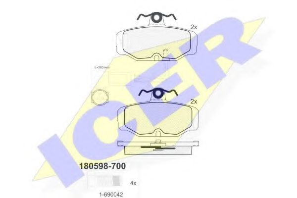 ICER - 180598-700 - Комплект тормозных колодок, дисковый тормоз (Тормозная система)