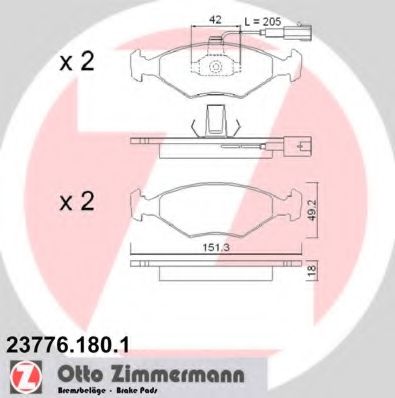 ZIMMERMANN - 23776.180.1 - Комплект тормозных колодок, дисковый тормоз (Тормозная система)