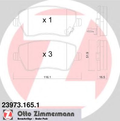 ZIMMERMANN - 23973.165.1 - Комплект тормозных колодок, дисковый тормоз (Тормозная система)