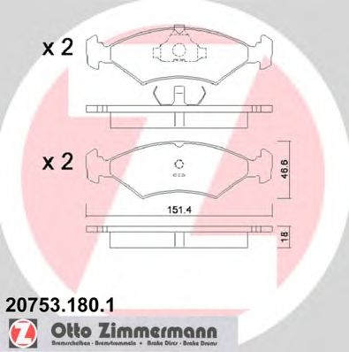 ZIMMERMANN - 20753.180.1 - Комплект тормозных колодок, дисковый тормоз (Тормозная система)