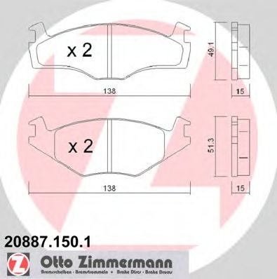 ZIMMERMANN - 20887.150.1 - Комплект тормозных колодок, дисковый тормоз (Тормозная система)