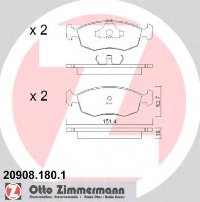 ZIMMERMANN - 20908.180.1 - Комплект тормозных колодок, дисковый тормоз (Тормозная система)