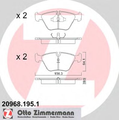 ZIMMERMANN - 20968.195.1 - Комплект тормозных колодок, дисковый тормоз (Тормозная система)