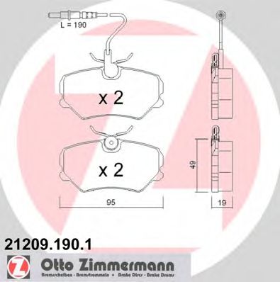 ZIMMERMANN - 21209.190.1 - Комплект тормозных колодок, дисковый тормоз (Тормозная система)