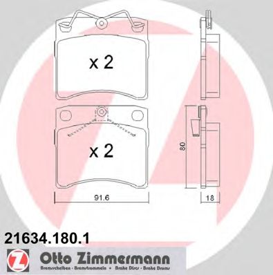 ZIMMERMANN - 21634.180.1 - Комплект тормозных колодок, дисковый тормоз (Тормозная система)