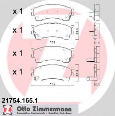 ZIMMERMANN - 21754.165.1 - Комплект тормозных колодок, дисковый тормоз (Тормозная система)