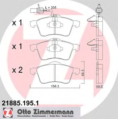 ZIMMERMANN - 21885.195.1 - Комплект тормозных колодок, дисковый тормоз (Тормозная система)