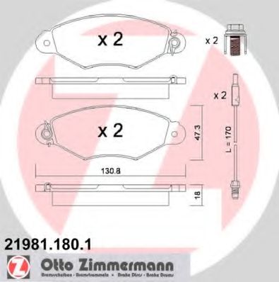 ZIMMERMANN - 21981.180.1 - Комплект тормозных колодок, дисковый тормоз (Тормозная система)