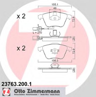 ZIMMERMANN - 23763.200.1 - Комплект тормозных колодок, дисковый тормоз (Тормозная система)