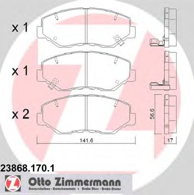 ZIMMERMANN - 23868.170.1 - Комплект тормозных колодок, дисковый тормоз (Тормозная система)