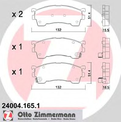 ZIMMERMANN - 24004.165.1 - Комплект тормозных колодок, дисковый тормоз (Тормозная система)