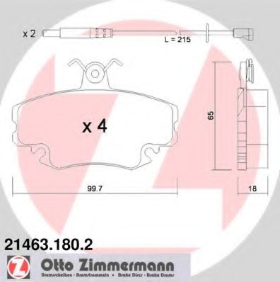 ZIMMERMANN - 21463.180.2 - Комплект тормозных колодок, дисковый тормоз (Тормозная система)