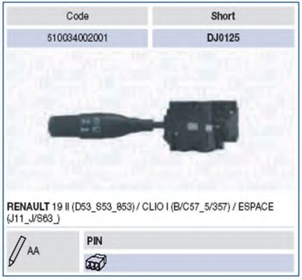 MAGNETI MARELLI - 510034002001 - Выключатель на рулевой колонке (Контрольные приборы)