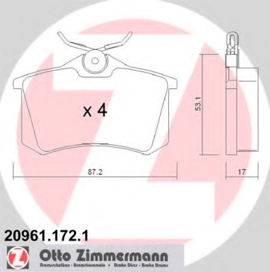 ZIMMERMANN - 20961.172.1 - Комплект тормозных колодок, дисковый тормоз (Тормозная система)