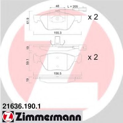 ZIMMERMANN - 21636.190.1 - Комплект тормозных колодок, дисковый тормоз (Тормозная система)