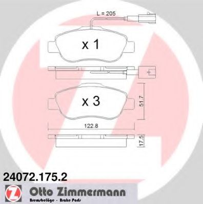 ZIMMERMANN - 24072.175.2 - Комплект тормозных колодок, дисковый тормоз (Тормозная система)