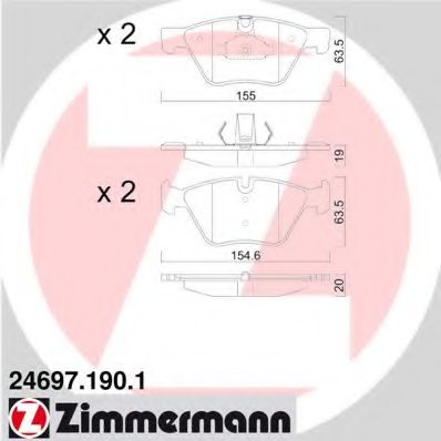 ZIMMERMANN - 24697.190.1 - Комплект тормозных колодок, дисковый тормоз (Тормозная система)