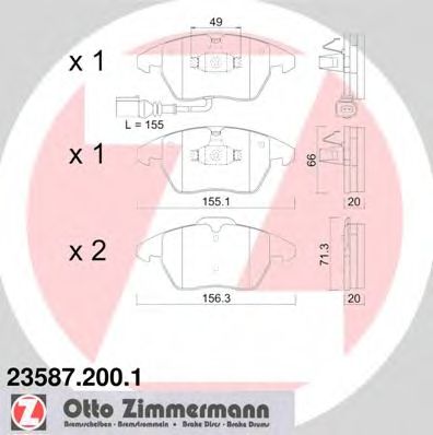 ZIMMERMANN - 23587.200.1 - Комплект тормозных колодок, дисковый тормоз (Тормозная система)