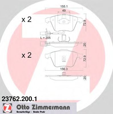 ZIMMERMANN - 23762.200.1 - Комплект тормозных колодок, дисковый тормоз (Тормозная система)