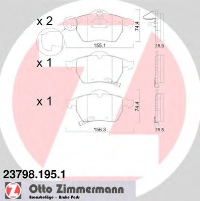 ZIMMERMANN - 23798.195.1 - Комплект тормозных колодок, дисковый тормоз (Тормозная система)