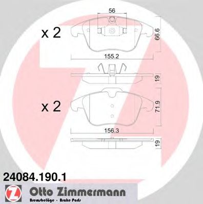 ZIMMERMANN - 24084.190.1 - Комплект тормозных колодок, дисковый тормоз (Тормозная система)