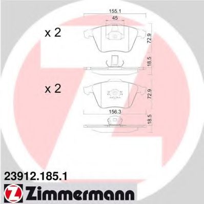 ZIMMERMANN - 23912.185.1 - Комплект тормозных колодок, дисковый тормоз (Тормозная система)