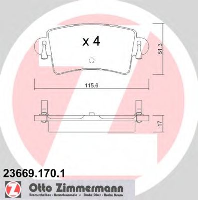 ZIMMERMANN - 23669.170.1 - Комплект тормозных колодок, дисковый тормоз (Тормозная система)