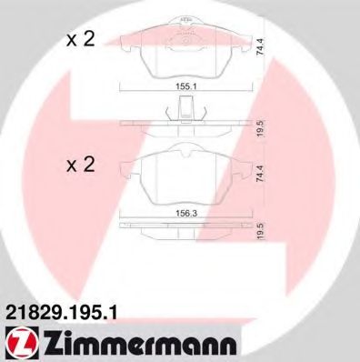 ZIMMERMANN - 21829.195.1 - Комплект тормозных колодок, дисковый тормоз (Тормозная система)