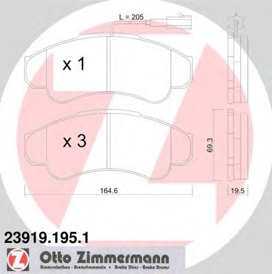 ZIMMERMANN - 23919.195.1 - Комплект тормозных колодок, дисковый тормоз (Тормозная система)