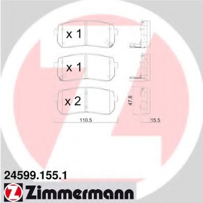 ZIMMERMANN - 24599.155.1 - Комплект тормозных колодок, дисковый тормоз (Тормозная система)