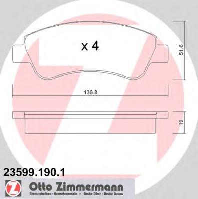 ZIMMERMANN - 23599.190.1 - Комплект тормозных колодок, дисковый тормоз (Тормозная система)