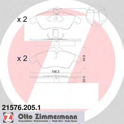 ZIMMERMANN - 21576.205.1 - Комплект тормозных колодок, дисковый тормоз (Тормозная система)