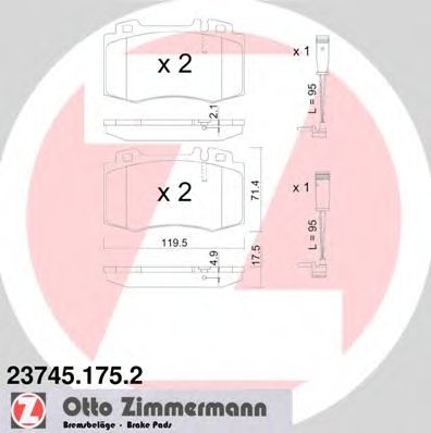 ZIMMERMANN - 23745.175.2 - Комплект тормозных колодок, дисковый тормоз (Тормозная система)