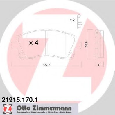 ZIMMERMANN - 21915.170.1 - Комплект тормозных колодок, дисковый тормоз (Тормозная система)