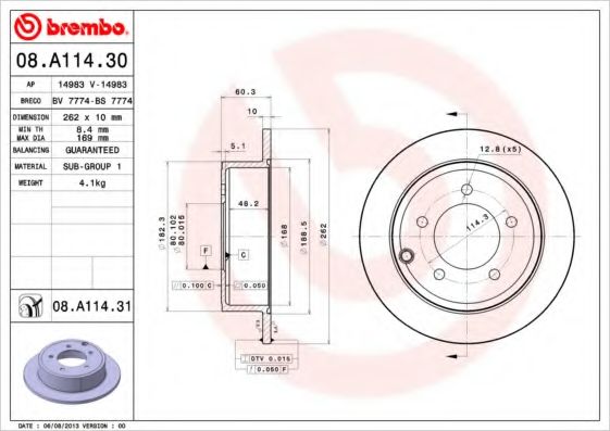 BREMBO - 08.A114.31 - Тормозной диск (Тормозная система)