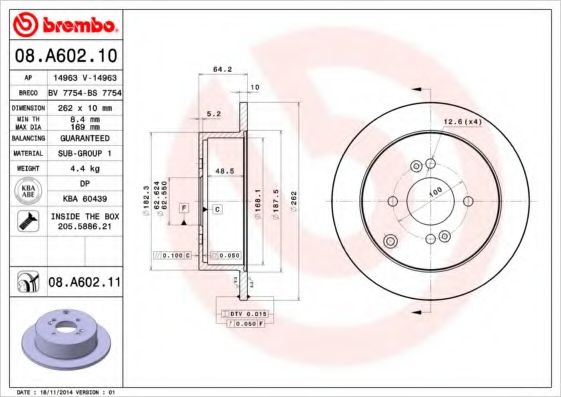 BREMBO - 08.A602.10 - Тормозной диск (Тормозная система)