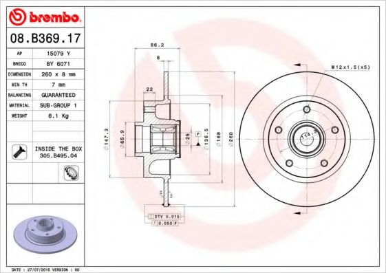 BREMBO - 08.B369.17 - Тормозной диск (Тормозная система)