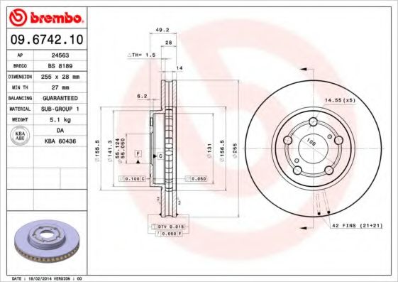 BREMBO - 09.6742.10 - Тормозной диск (Тормозная система)