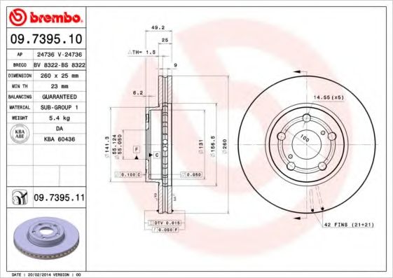 BREMBO - 09.7395.10 - Тормозной диск (Тормозная система)