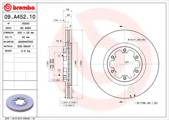 BREMBO - 09.A452.10 - Тормозной диск (Тормозная система)