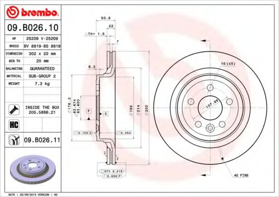 BREMBO - 09.B026.10 - Тормозной диск (Тормозная система)