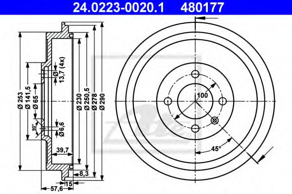 ATE - 24.0223-0020.1 - Тормозной барабан (Тормозная система)