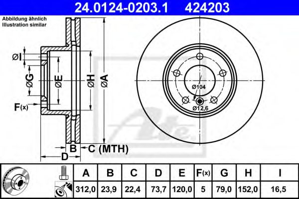 ATE - 24.0124-0203.1 - Тормозной диск (Тормозная система)